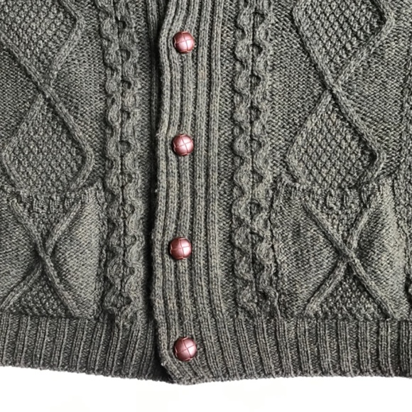 Men’s Heritage Aran Shawl Collar Button Cardigan olive green made Ireland 🇮🇪 - Picture 10 of 14